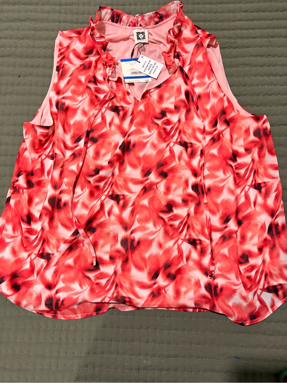 Anne Klein Pink & Black Floral Tie-Neck Sleeveless Camisole